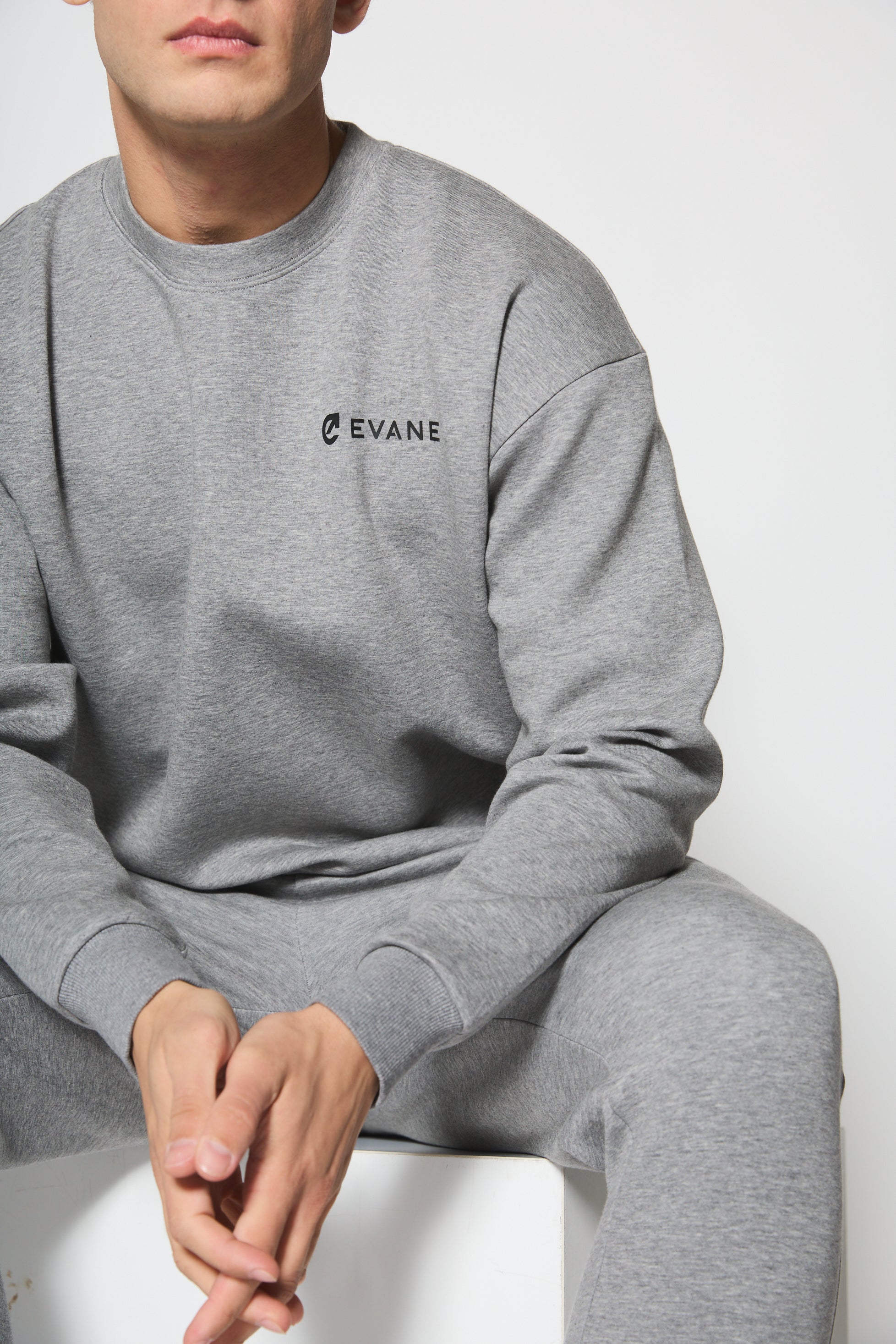 EVANE] エバン ストレッチ ソフト クルーネック スウェット